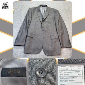 Baroni Couture Super 150's Gray Wool Silk Sport Coat Blazer Men's 42R Classic Fi